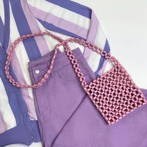 urban outfitters pink beaded cross body bag pastel
